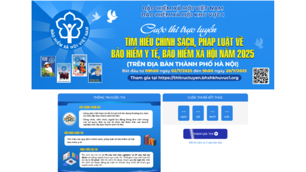 Giao diện cuộc thi tìm hiểu chính sách, pháp luật về bảo hiểm y tế, bảo hiểm xã hội năm 2025