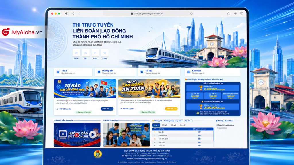 Giao diện làm bài thi trắc nghiệm trực tuyến mượt mà trên điện thoại di động của nền tảng MyAloha
